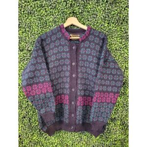 vtg 80s NORDIC MOHAIR KNIT Cardigan //  Norway fair isle cute womens comfy